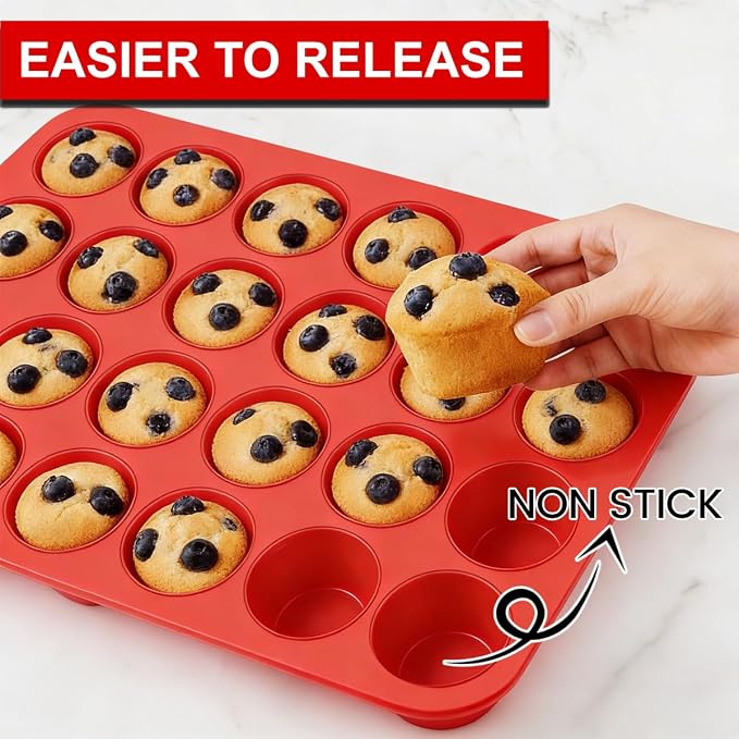CAKETIME Silicone Mini Muffin Pan 3 Pack 24 Cups Nonstick Mini Cupcake Pan for Baking Muffins Cupcakes Egg Bites Fat Bombs