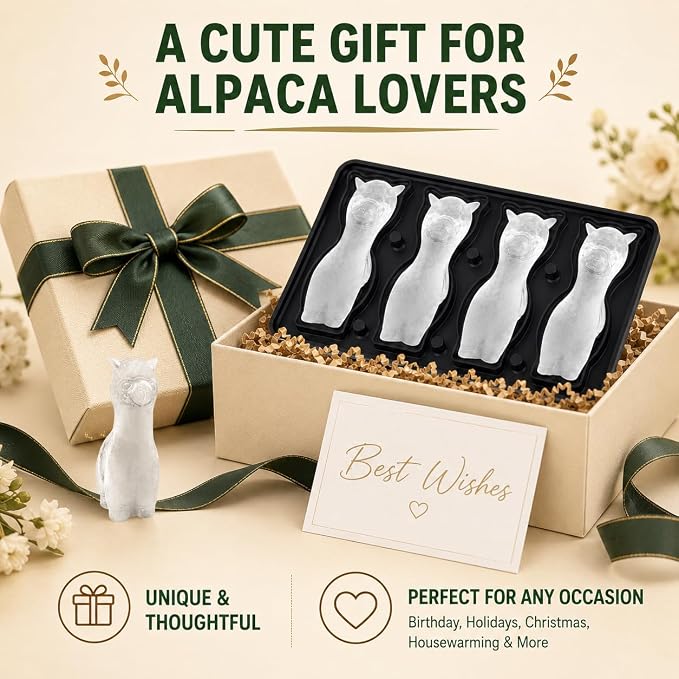 Alpaca Ice Cube Tray Mold - Cute Fun Whiskey Ice Molds Gifts for Women Men | 3D Alpaca Shape Cute Ice Molds for Whiskey Bourbon, 4-Hole Large Fun Shapes Funny Gifts, for Animals Lovers Women Men