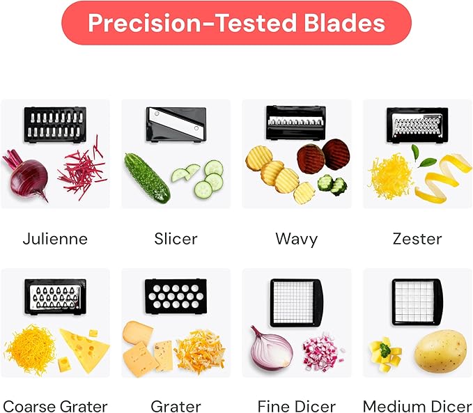 Fullstar Pro Original Vegetable Chopper & Mandoline - Chopper & Mandoline Lids - Food Chopper with Container, Fruit Slicer, Onion Dicer - All-in-One Prep Tool - Kitchen Gadgets & Gifts (8 in 1, Black)