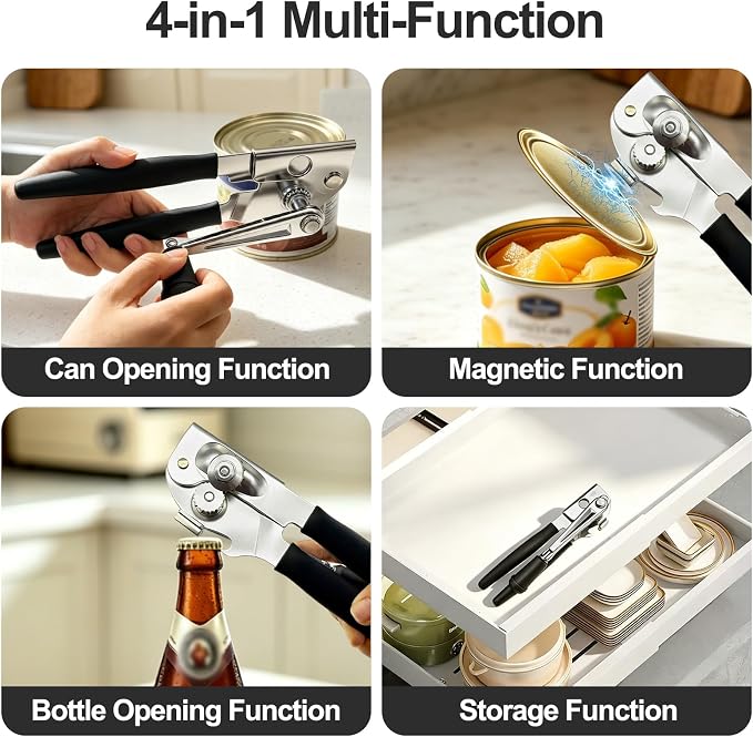 Commercial Can Opener Manual – Heavy Duty with Ergonomic Extra-Long Handle, Effortless for Seniors & Arthritis, Perfect for Large Cans, Restaurants, Home & Camping