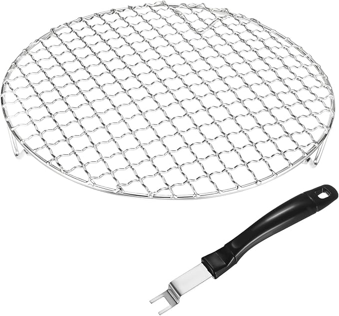 M METERXITY 2-Pack Cooling Rack 8.7" Round 201 Stainless Steel, Silver | Cross Wire Grate Cooling Racks with Grill Grate Lifter for Grilling, Cooking, Steaming, Baking