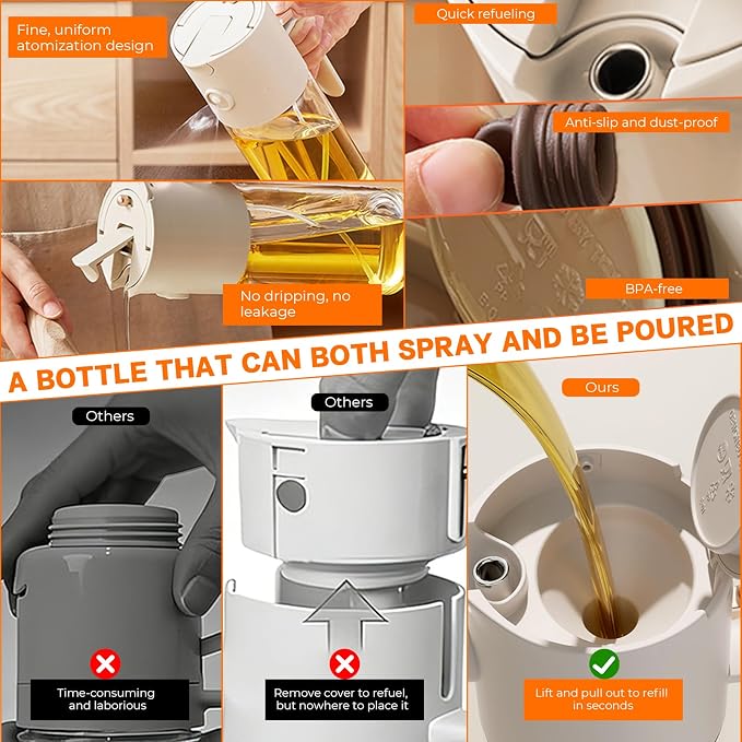4PCS Oil dispenser Set, 580ML Borosilicate Glass 3-in-1 oil bottle with 3-Piece Mini Kit for Kitchen, Air Fryer, Camping & Baking