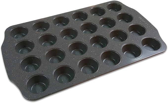casaWare Mini Muffin Pan 24 Cup Ceramic Coated Non-Stick (Silver Granite)