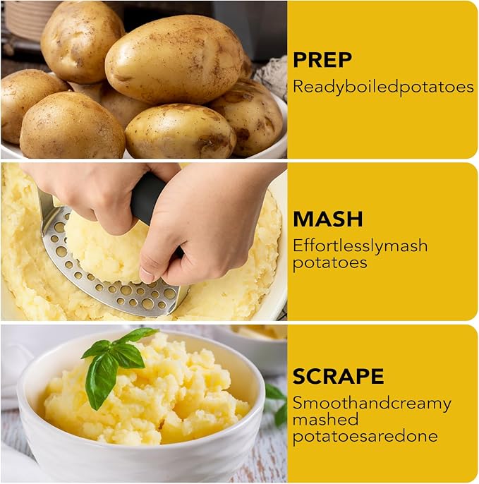 Stainless Steel Masher, Manual Potato Masher, Vegetable Mashing Tool. for Mashed Meat, Baby Food, Avocado, Bean, Fruit etc
