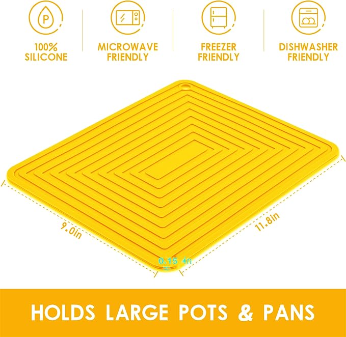 Silicone Trivets for Hot Dishes, Pots & Pans, Yellow Hot Pads for Kitchen Counter, Multi-Purpose Heat Resistant Mat, Versatile Non Slip Trivet Mat, Flexible Silicone Pot Holders Mats Set 2