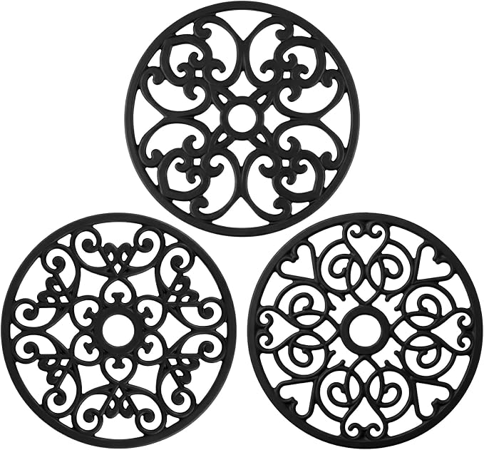 Kirecoo 3PCS Heat Resistant Silicone Trivet Mats for Hot Dishes | Non-Slip Flexible, Protects Table & Countertop, For Pots Pans Teapots, Modern Kitchen Decor