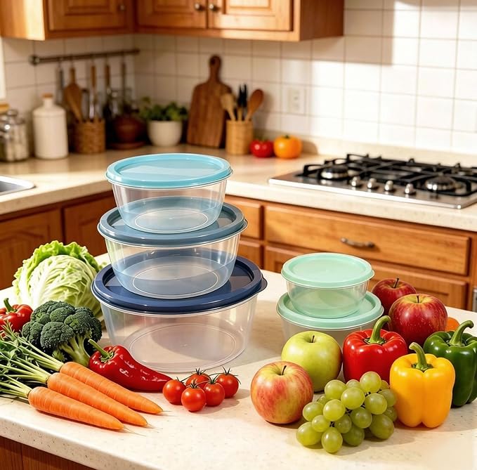 5-Piece Plastic Mixing Bowl Set with Lids for Kitchen, Nesting Kitchen Bowl Set for Mixing Baking, Prepping, Cooking & Food Storage Microwave Safe