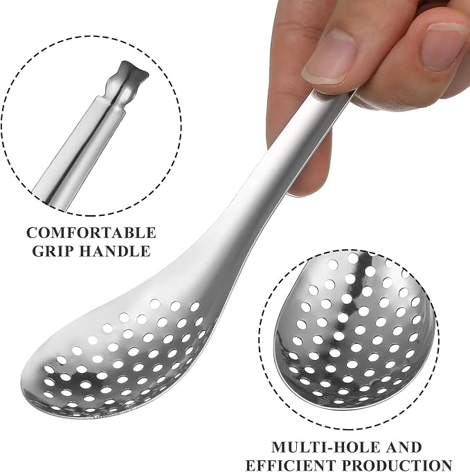 jojofuny 2 Pack Stainless Steel Caviar Slotted Spoons Small Colander Cooking Utensils for Home Kitchen and Restaurant 6.69 Inch
