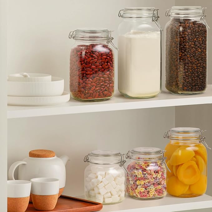 ComSaf Square Glass Pantry Jars with Airtight Lids 34 oz 3 Pack Coffee | Coffee beans, Tea sugar flour, Coffee station, Pantry organization, Small apartments, Countertop storage, Pickle