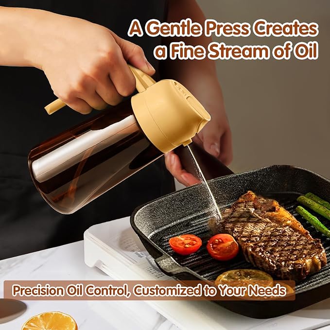 YARRAMATE 16oz/470ml Light Blocking Oil Sprayer for Cooking with Stickers, Food-Grade 2 in 1 Olive Oil Dispenser Bottle for Kitchen, Premium Dark Amber Glass Oil Bottle for Air Fryer, BBQ(Orange)