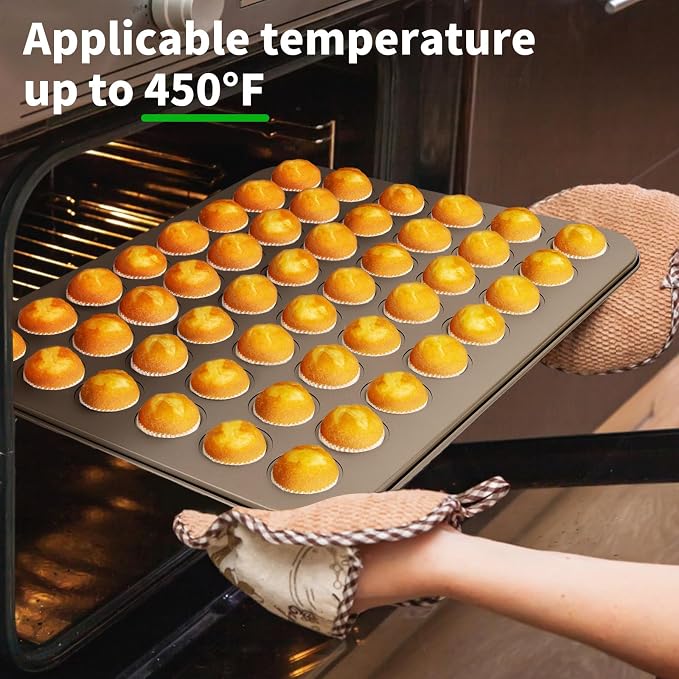 Beasea Nonstick Mini Muffin Pan 48 Cups, 2 Pack 48 Mini Small Tiny Cup Non Stick Muffin Baking Pan Tin Tray Carbon Steel Bakeware Individual Cupcake Baking Pan - Gold