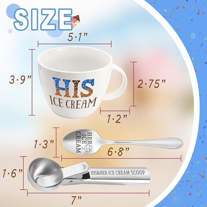 Anniversary Couple Gifts Ice Cream Bowls and Spoon Scoop Set, His And Hers Gifts, Wedding Engagement Gift for His Her, His Her Ice Cream Accessories Bowl Gift on Mothers Day, Christmas