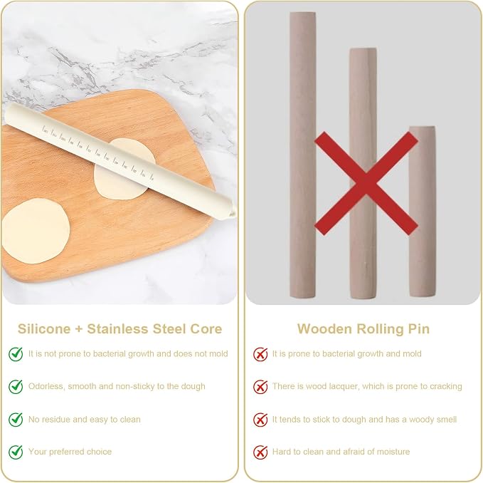 Non Stick Dough Roller Pins for Baking,Silicone Rolling Pin with Steel Core 10.39"/26.4cm (Color A)