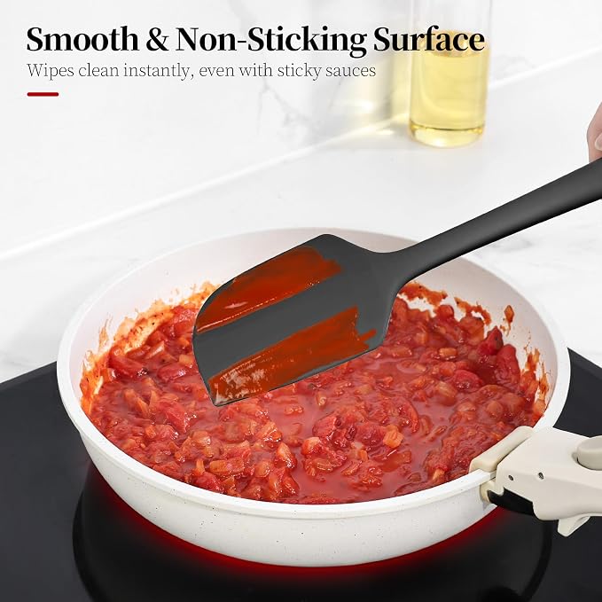 600ºF Heat Resistant Large Silicone Spatula for Baking, Black | 11.34in High Heat Food Safe Flexible Kitchen Silicone Scraper for Cooking Mixing Scraping Stirring Nonstick Cookware Pan Bowl