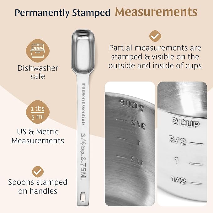 Hudson Essentials Stainless Steel Measuring Cups and Spoons Set (15 Piece Set)