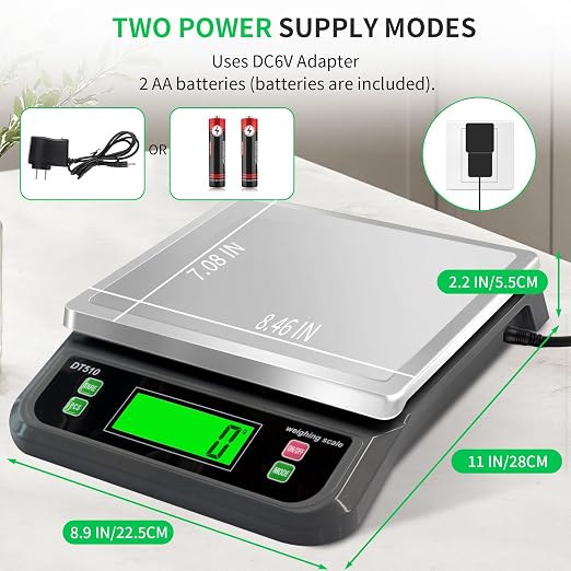 Large Digital Kitchen Scale40kg Stainless Stee with 6 Unit Tare PCS Funtion | Food Scales 88lbs with LCD Display for Baking, Bread, Cooking, Meat, Vegetables, Farm with Adapter Grey