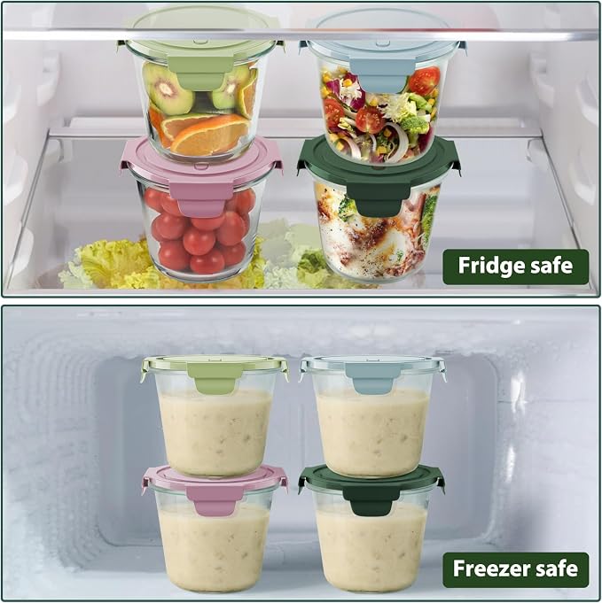 3Cup/23oz Glass Meal Prep Containers with Vented Lids Food Storage, 4 PACK | Soup Freezer丨Stew Sauce Leftover Storage丨Airtight丨Heat-Resistant丨BPA-Free丨Oven Microwave Dishwasher Freezer Safe丨Round & Tall