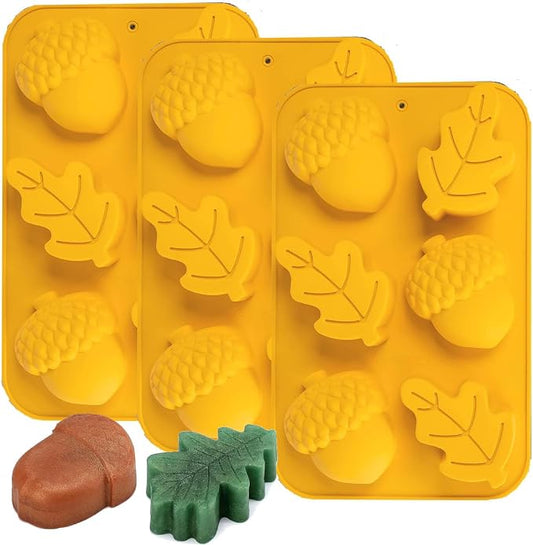Fall Soap Molds Silicone Acorn Leaf Mold, 3 Pack Fall Autumn Baking Molds for Muffin Mini Cakes Jello Jumbo Chocolate, 3D Thanksgiving Molds for Making Soap Wax Candle