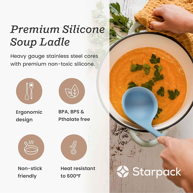 Starpack 'Ladle of Love' XL Premium Silicone Ladle Spoon - Up-to 600°F High Heat Resistant Soup Ladles - Kitchen Ladles for Serving, Non Stick Silicone Spoons, LFGB Grade Cooking Spoon - Blue