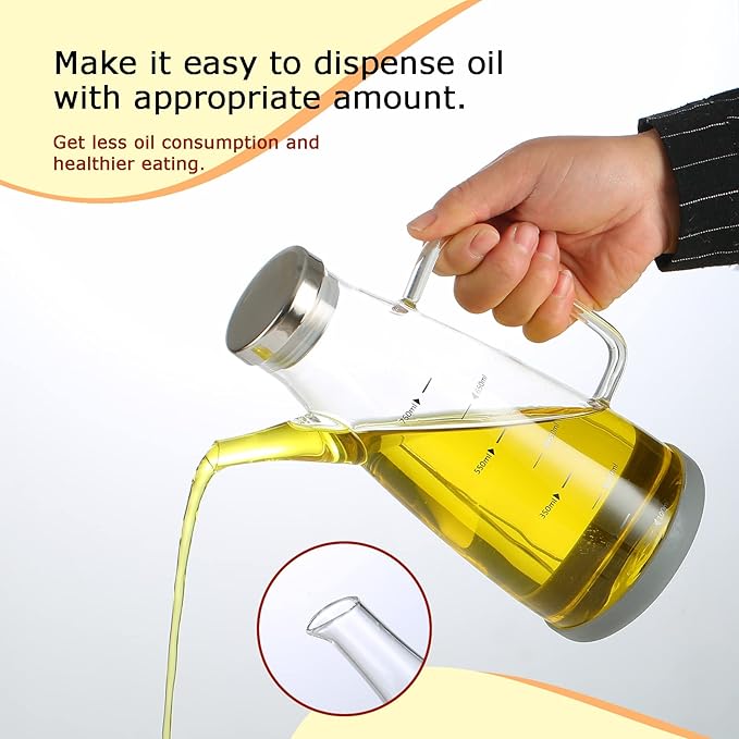 Oil Dispenser for Kitchen, 34OZ Glass Oil Bottle with Drip Free Spout and Non Slip Bottom, High Borosilicate Glass, 1000ml Capacity for Olive Oil, Vinegar, Soy Sauce, Cooking (1000ml)