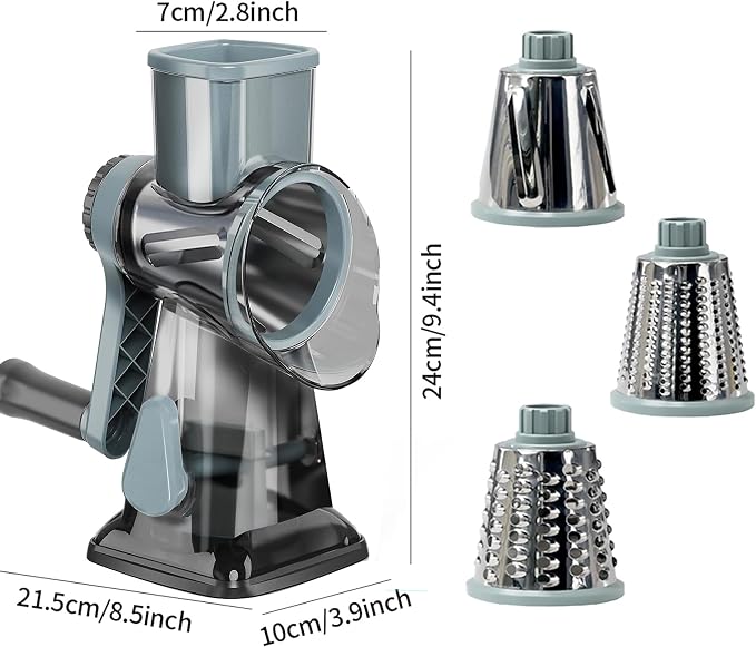 YOUCZON Rotary Cheese Grater Multi-Purpose Stainless Steel Cheese Shredder | rotary grater with strong suction, ergonomic handle and food pusher for fast, safe slicing and shredding.