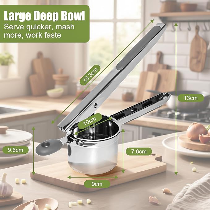 Large 15 oz Ricer for Mashed Potatoes, Stainless Steel Fixed Disc Potato Ricer for Mashed Potatoes, Easy to Clean and Dishwasher Safe