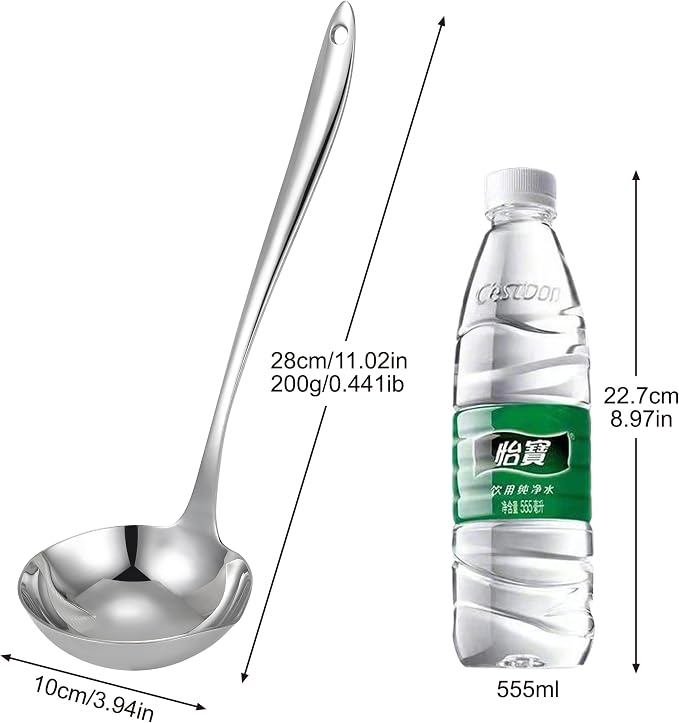 4.Oz 18/10 Stainless Steel Kitchen Ladle Cooking Utensils with 11.8-Inch Handle,Heavy Duty Serving Large Soup Spoon,Dishwasher Safe(Silver)