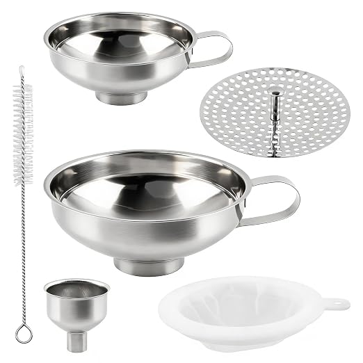 6Pcs Stainless Steel Canning Funnels Set, Wide Mouth Food Canning Funnels for Regular Mason Jar, Kitchen Large Cannin-g Supplies Kit for Filling Bottle(Color:Silver)