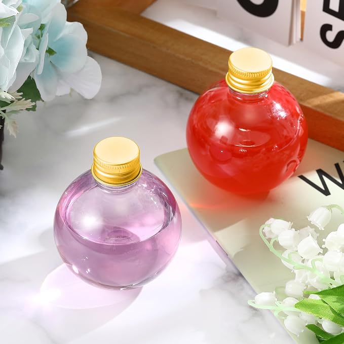 Layhit 24 Pcs Spherical Plastic Potion Bottles Ball Shape Round Bottles 3.4 oz Sand Art Jar with 5 Funnels Decorative ‌container Candy Jar for Valentines Birthday DIY Crafts(Gold,Aluminum Lid)
