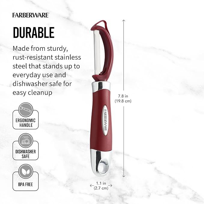 Farberware Professional Euro Vegetable Peeler with Ergonomic Handle, Razor-Sharp Swivel Blade, Red - Dishwasher Safe Potato Peeler for Kitchen, Fruits, Vegetables, and Cheese