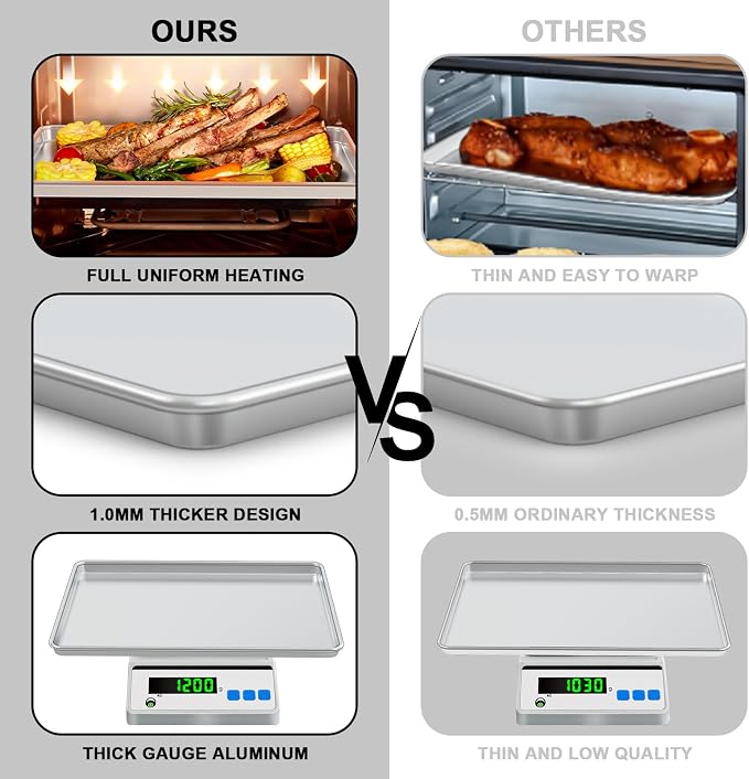 Half Sheet Pans with Rack Set, 13 Inch Commercial Quality Baking Sheet Pan Set, Natural Aluminum Cookie Sheet, Warp Resistant Nonstick Thick Cookie Tray Pans for Baking, Roasting