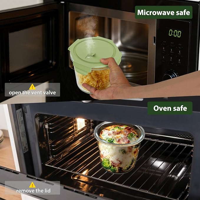 3Cup/23oz Glass Meal Prep Containers with Vented Lids, 6 PACK | Airtight丨Heat-Resistant丨BPA-Free丨Lunch Soup Leftover Food Storage丨Microwave Oven Dishwasher Freezer Safe丨Round