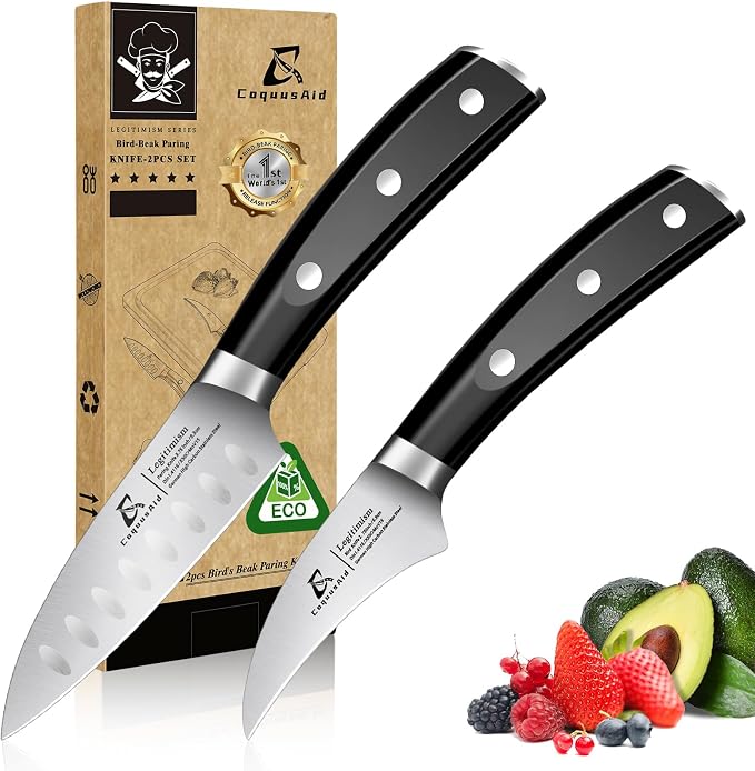 CoquusAid Paring Knife Set 2PCS Fruit & Vegetable+Bread Knife for Homemade Bread
