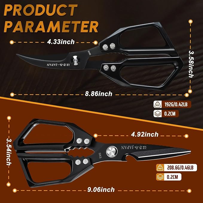 Huusk Kitchen Shears Set Black - Professional Seafood & Kitchen Scissors Set, Sharp Japanese-Style Meat Scissor for Crab, Shrimp, Lobster, Herbs and Food Prep, Gifts for Men Women