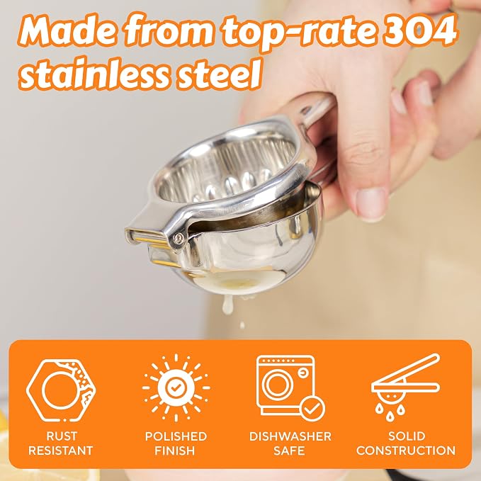Stainless Steel Lemon Squeezer | Heavy Duty Handheld Juicer with Large Bowl | Premium Manual Citrus Press | Stainless Steel Lemon Lime Squeezer & Juicer Hand Press | Rust-Resistant, Dishwasher Safe