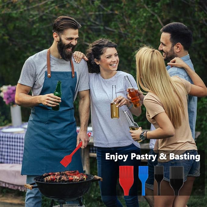 Hhyn Silicone Basting Pastry Brush Set 4 Pack, Multicolor | Heat Resistant Spread Oil Butter Sauce for BBQ Grill Barbeque Kitchen Baking Cooking Pastries, 2 Large & 2 Small