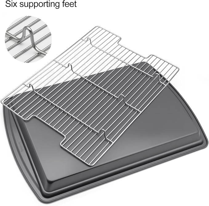 Stainless Steel Cooling Rack & Baking Rack Compatible with GoodCook 15” x 10.5” Nonstick Carbon Steel Baking Pan (A Pack)