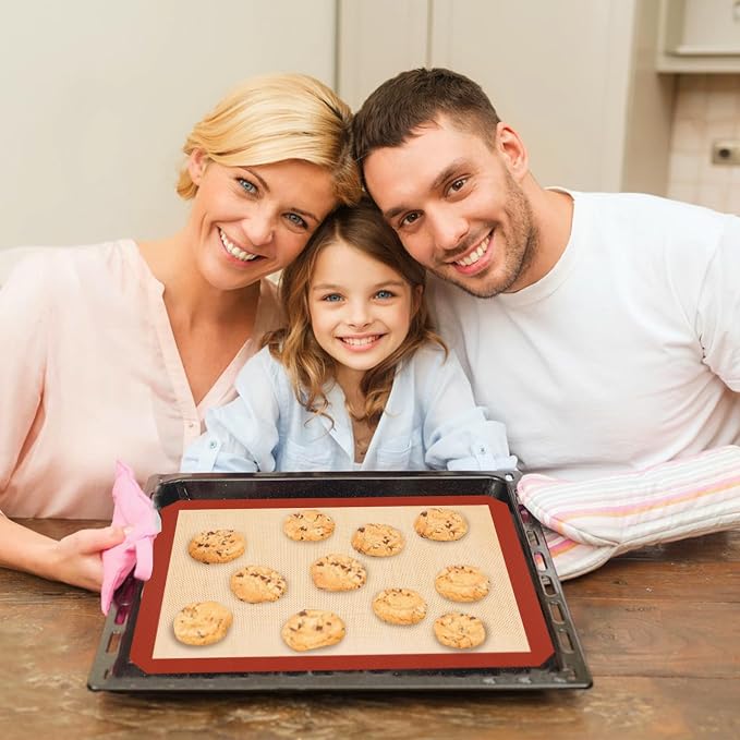 Silicone Baking Mats 3 Pack, Nonstick Cookie Sheet | 2 Half +1 Quarter Sheets, Easy to Clean & Reusable, Heat Resistant, Making Cookies, Macaroons, Bread