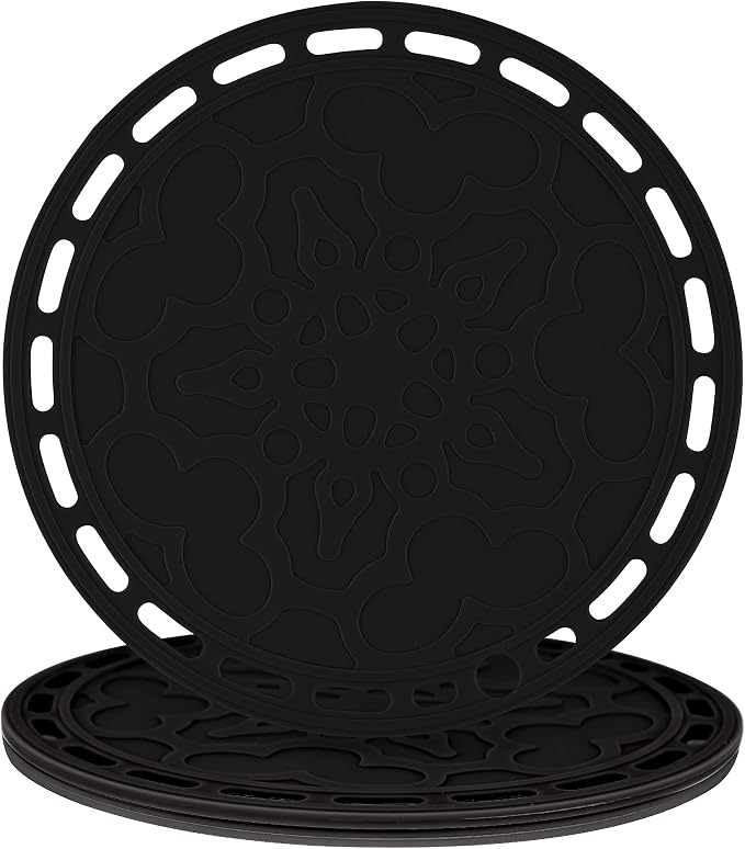 Silicone Trivet Mat Big Round Silicone Pot Holder Hot Pads and Trivets for Hot Dishes and Hot Pots, Hot Mats for Countertops, Tables, Spoon Rest Small Place Mats Set of 3 Color Black