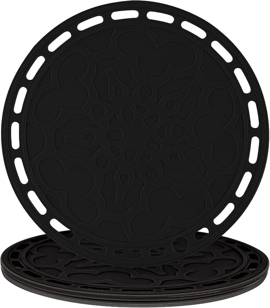 Silicone Trivet Mat Big Round Silicone Pot Holder Hot Pads and Trivets for Hot Dishes and Hot Pots, Hot Mats for Countertops, Tables, Spoon Rest Small Place Mats Set of 3 Color Black