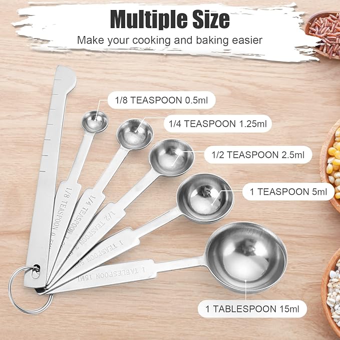 11 PCS Stainless Steel Measuring Cups Spoons Set, 5 Nesting Cups and 5 Stackable Spoons with 1 Leveler Measuring Tools Set for Dry Liquid Ingredients Cooking Baking