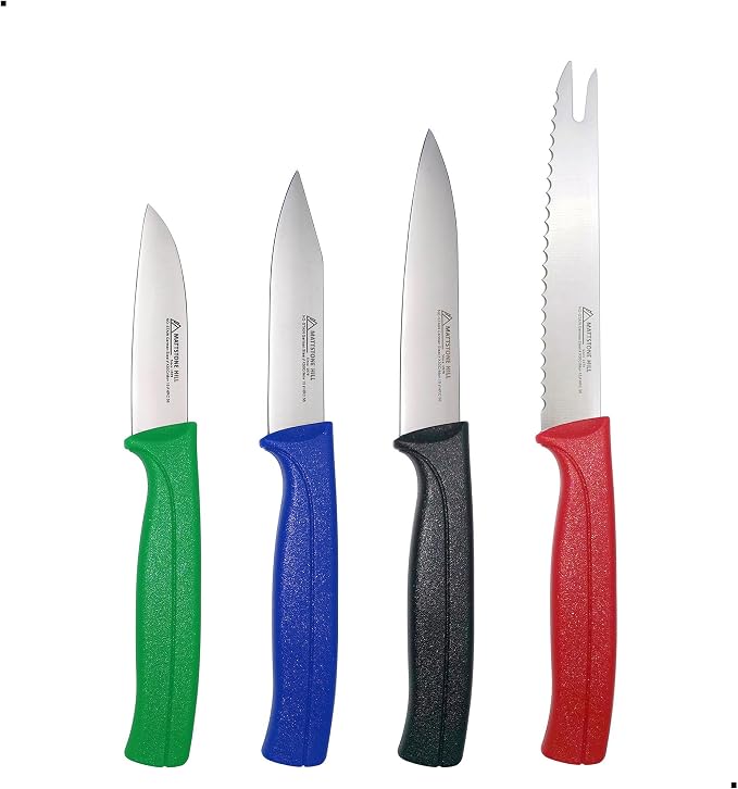 Kitchen Knife Set, MATTSTONE HILL Paring Knife Set - German Steel, Black, Blue, Green, Red