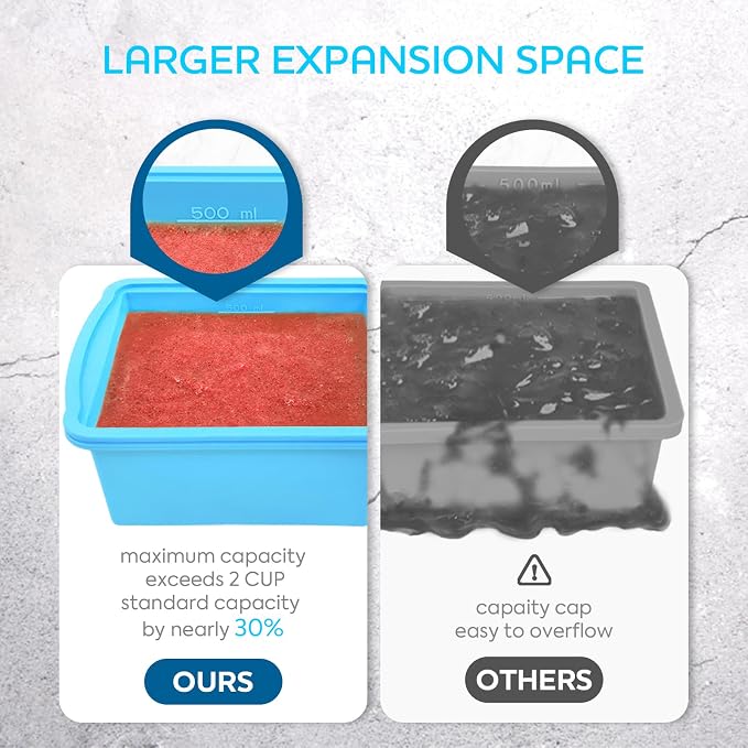 ZIP STANDING Silicone Freezer Trays with Lid,2-cup Soup Freezer Container large Ice Cube Molds with Reinforced Steel Ring Top for freezing Soup Sauce Broth Leftovers oven Dishwasher -Safe (black)