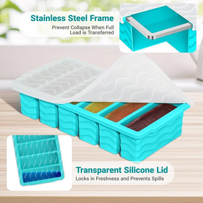 1/2 Cup Silicone Freezer Molds with Lid, 4-Pack Silicone Freezer Trays for Soup, Sauce & Broth – Meal Prep Containers, Large Ice Cube Tray, Oven & Dishwasher Safe