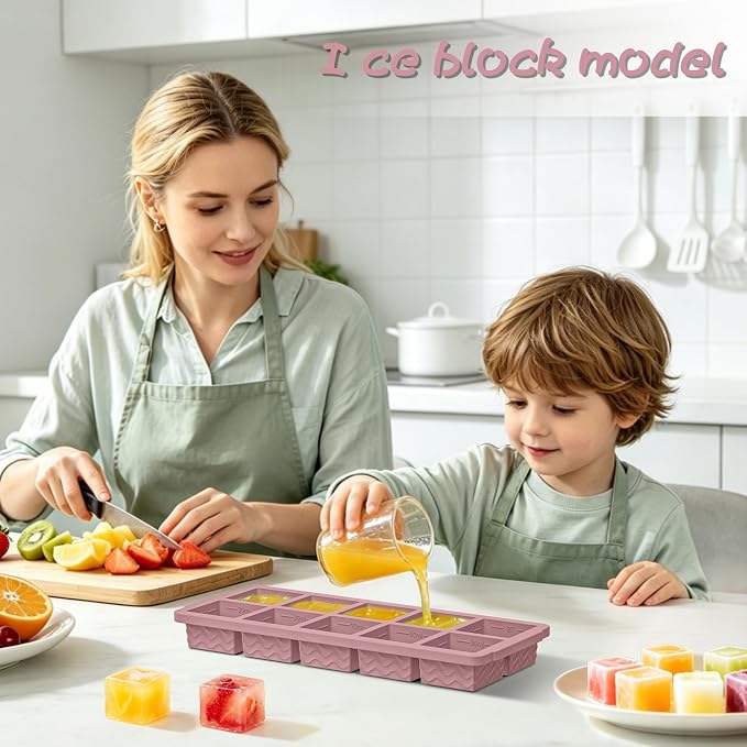 Doasuwish Ice Cube Trays with Lid, 3 Pack 10 Cubes 2 Tbsp. Silicone Ice Cube Trays for Freezer, Perfect for Freezing and Storing Ice Cubes, Chocolates, Sauces, Juices, Fruit Purees and More, BPA Free
