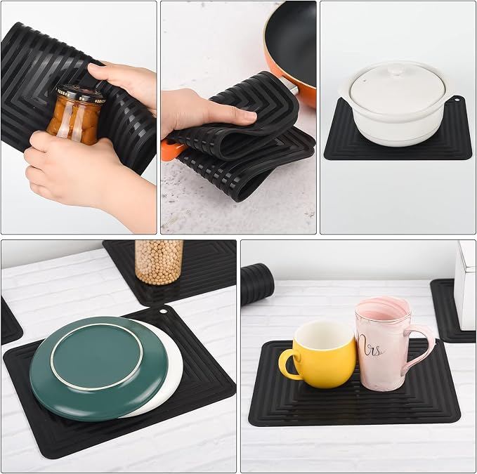 Silicone Trivet Mats for Hot Pots & Pans & Dishes, Hot Pads for Kitchen, Multipurpose Heat Resistant Mat for Kitchen Counter, Durable & Flexible Silicone Pot Holders Set 2 Rectangular White