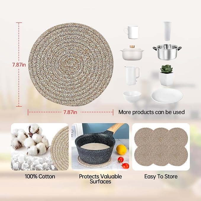 Pot Holders Trivets Set,Potholders for Kitchens, 100% Pure Cotton Thread Weave Trivets for Hot Dishes/Pot/Bowl/Teapot/Hot Pot Holders (20 cm, 12 Pack)
