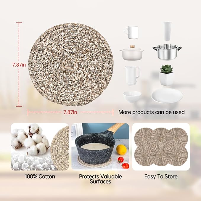 Pot Holders Trivets Set,Potholders for Kitchens, 100% Pure Cotton Thread Weave Trivets for Hot Dishes/Pot/Bowl/Teapot/Hot Pot Holders (20 cm, 16 Pack)