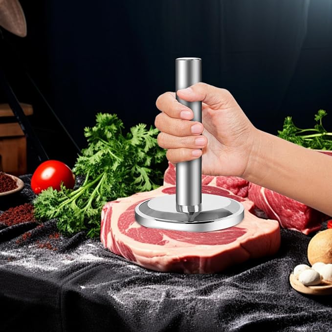 Meat Pounder Tenderizer, 304 Stainless Steel Thickened Weighted Meat Hammer, Round Chicken Flattener Tool ﻿