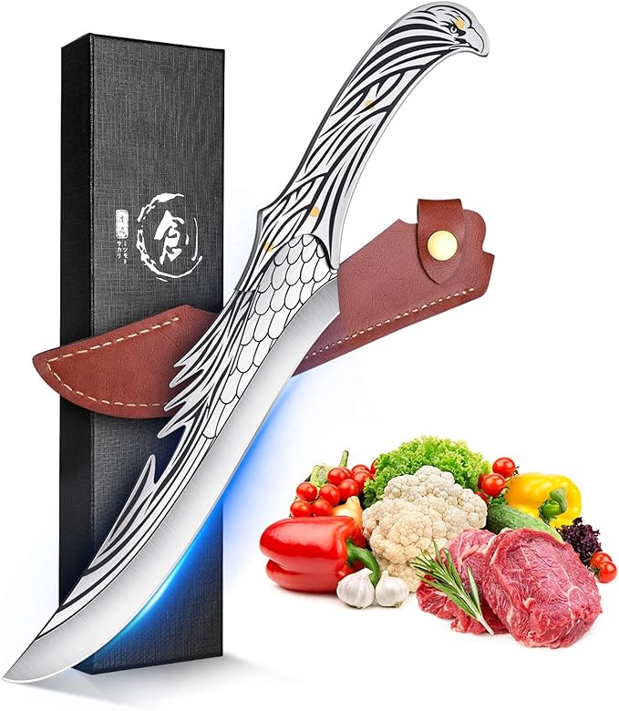 ROCOCO Feather Viking Boning Knife - Butcher Meat Cleaver Birthday Father Mother Christmas Gift Men 8.6"